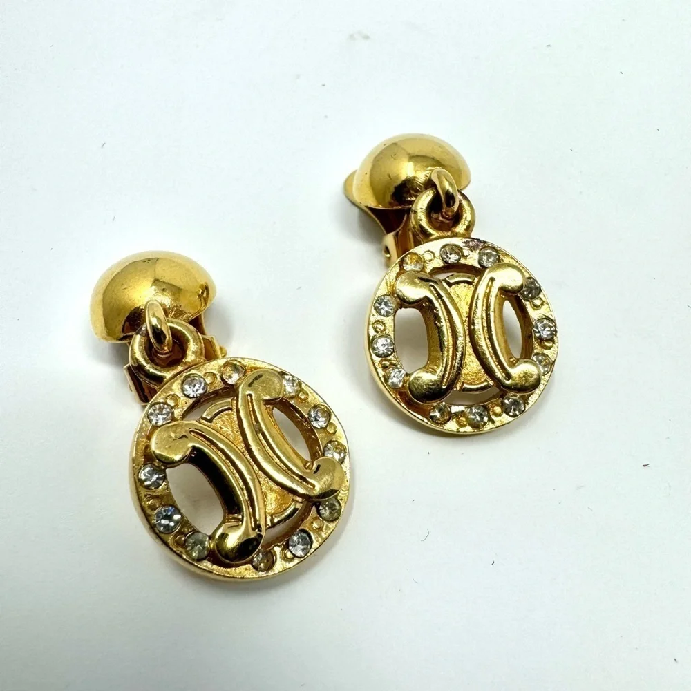 Celine vintage gold Dangle Drop Triomphe Earrings - Picture 4 of 4